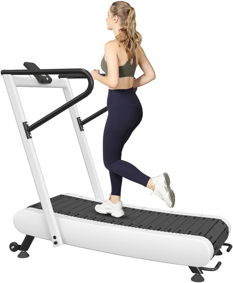 SPART Cinta de correr curva, cinta de correr curvada no eléctrica sin motor, caminadora manual con pantalla LCD y soporte para teléfono para HIIT,