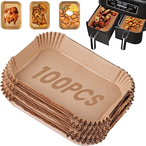 USMEI 100 Pezzi Carta Forno per Friggitrice ad aria Rettangolare 22x14cm, Accessori Friggitrice ad Aria per Ninja Foodi Max Friggitrice ad Aria a Doppia Zona, Inserti in Carta Pergamena Teglie