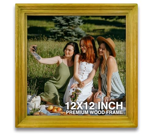 Image of Photo Frame square 12x12 inch | Aesthetic Photo Frames | Small Photo Frame | Yellow Wooden Photo Frames for Wall | Cheerful Wall Decoration (12x12 inch, Yellow)