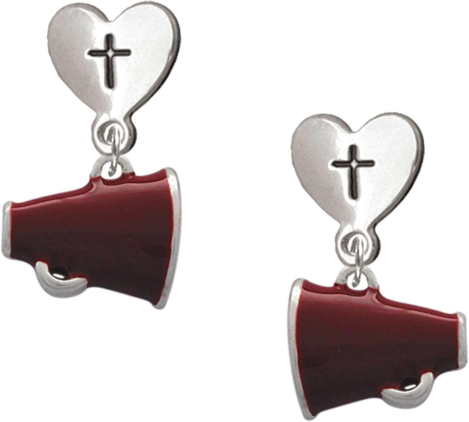 Delight Jewelry Silvertone Small Color Megaphone Cross in Heart Post Dangle Earrings