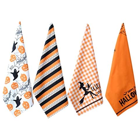 ACCENTHOME Kitchen Towels Set of 4 Super Absorbent Durable Towels Perfect For Kitchen Mess & Drying Dishes 50x70 cm Stripe & Check Pattern Lemon Grass Print Cover