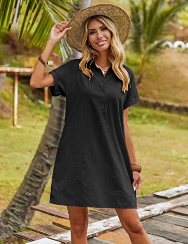 Image of Zeagoo Womens Cotton Shirt Dress Summer Casual Short Sleeve Button Down Beach Cover Up Shirts with Pockets