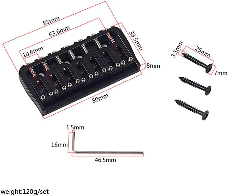 Alnicov Electric Guitar 7 String Saddle Bridge，for Guitar Hardtail Bridges Replacement Part Black