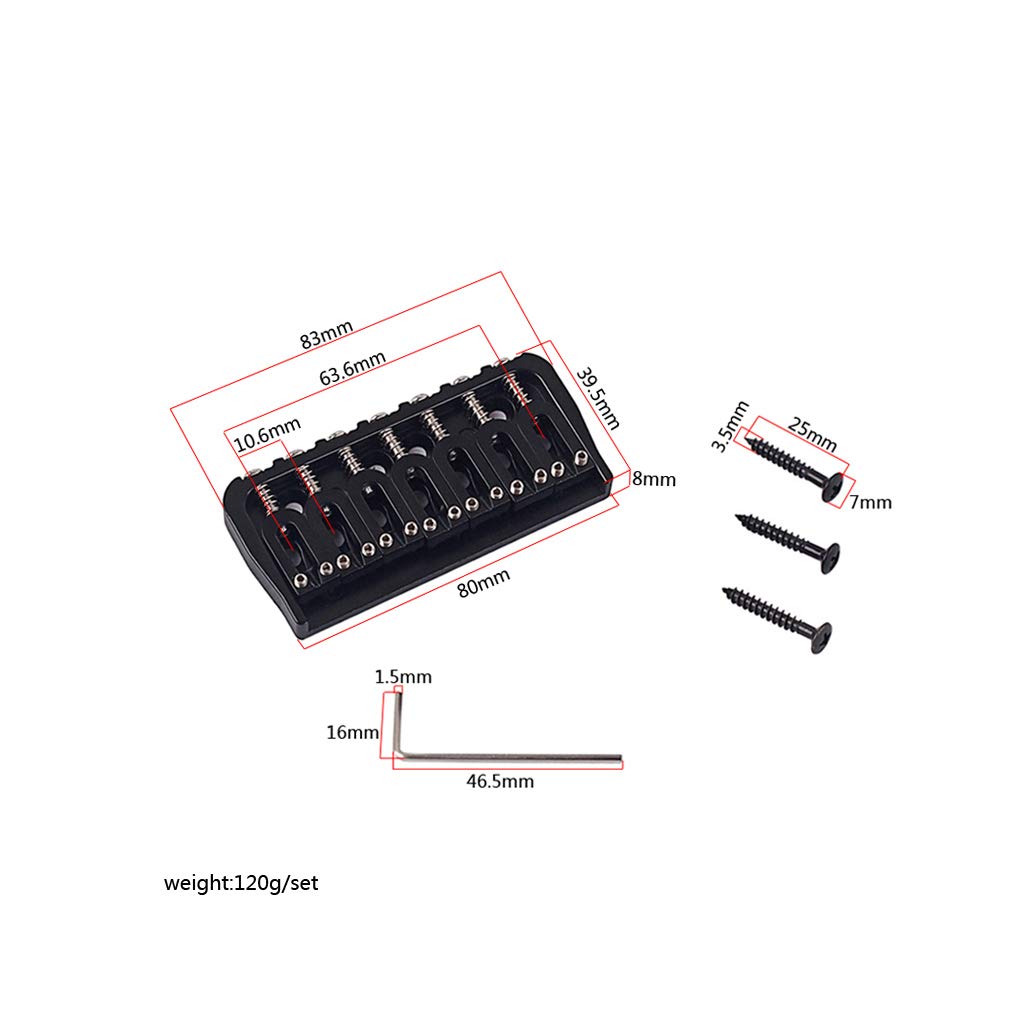 Alnicov Pont de selle à 7 cordes, pièce de rechange pour ponts rigides en métal pour guitare électrique (noir)