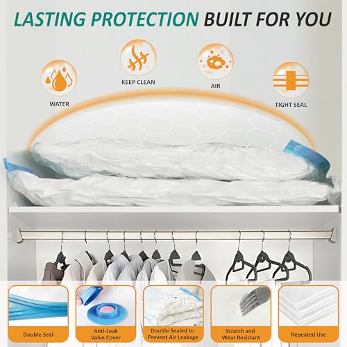 Image of Cozy Essential Vacuum Storage Bags, 80% Compression Vacuum Seal Space Saver Plastic Packaging Bags for Clothes, Blankets, Pillow, Bedding, Comforters, Sealer Clothing Storage,6 Jumbo
