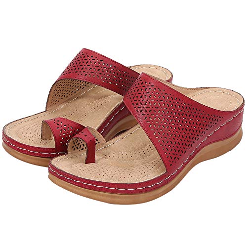 Women's Hollow ls Wedge Heels Clip Toe Bunion Corrector Flip Flops Summer Slippers2