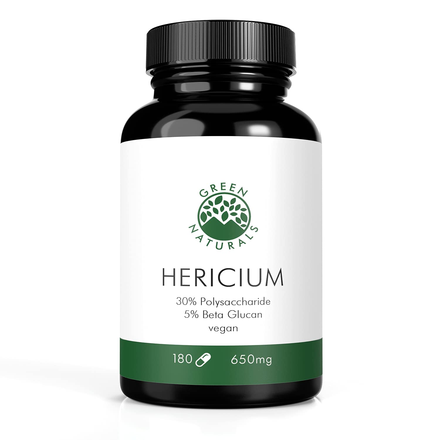 Hericium Extract (180 Capsules á 650mg) - 30% polysaccharides + 5% beta glucan - German Production - 100% Vegan & Without additives - Stock for 3 Months