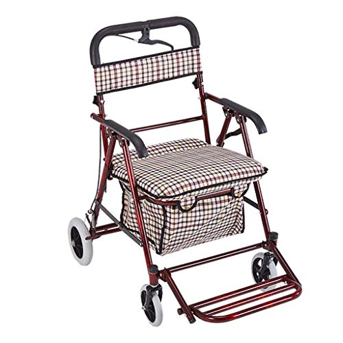 Mnjin Carrito de Compras Caminante para Ancianos Silla de Ruedas Carrito de Cuatro Ruedas Carrito de Compras de comestibles domésticos, con Asiento + Pedal, Freno Lateral Cover