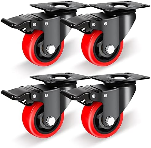 Nefish Casters Wheels Set of 4, 3 Inch Heavy Duty Caster with Brake 1200 Lbs, Safety Dual Locking Plate Castors, Top Plate Swivel Wheels, No Noise Polyurethane Wheels for Furniture, Dollies, Trolleys