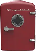 Frigidaire EFMIS171-RED Retro Mini Portable Personal Fridge-Ideal for Home, Office or Dorm-Features Active Cooling Can Holder on Top-Includes Carrying Handle, AC/DC Wall/Car Charger-Red