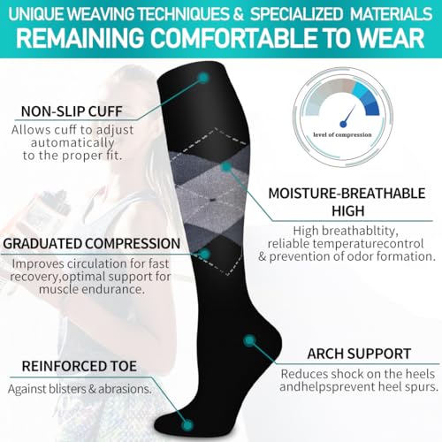Image of COOLOVER Copper Compression Socks for Women and Men(6 Pairs)-Best Support for Running, Athletic, Travel