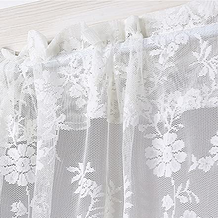 Rod Pocket Lace Sheer Valance Curtain White Mesh Window Kitchen Valance Embroidery Floral Voile Curtain Forkitchen Cafe Dinning Bath Room, 2 Pcs, 60 X 12 Inches #TOP1
