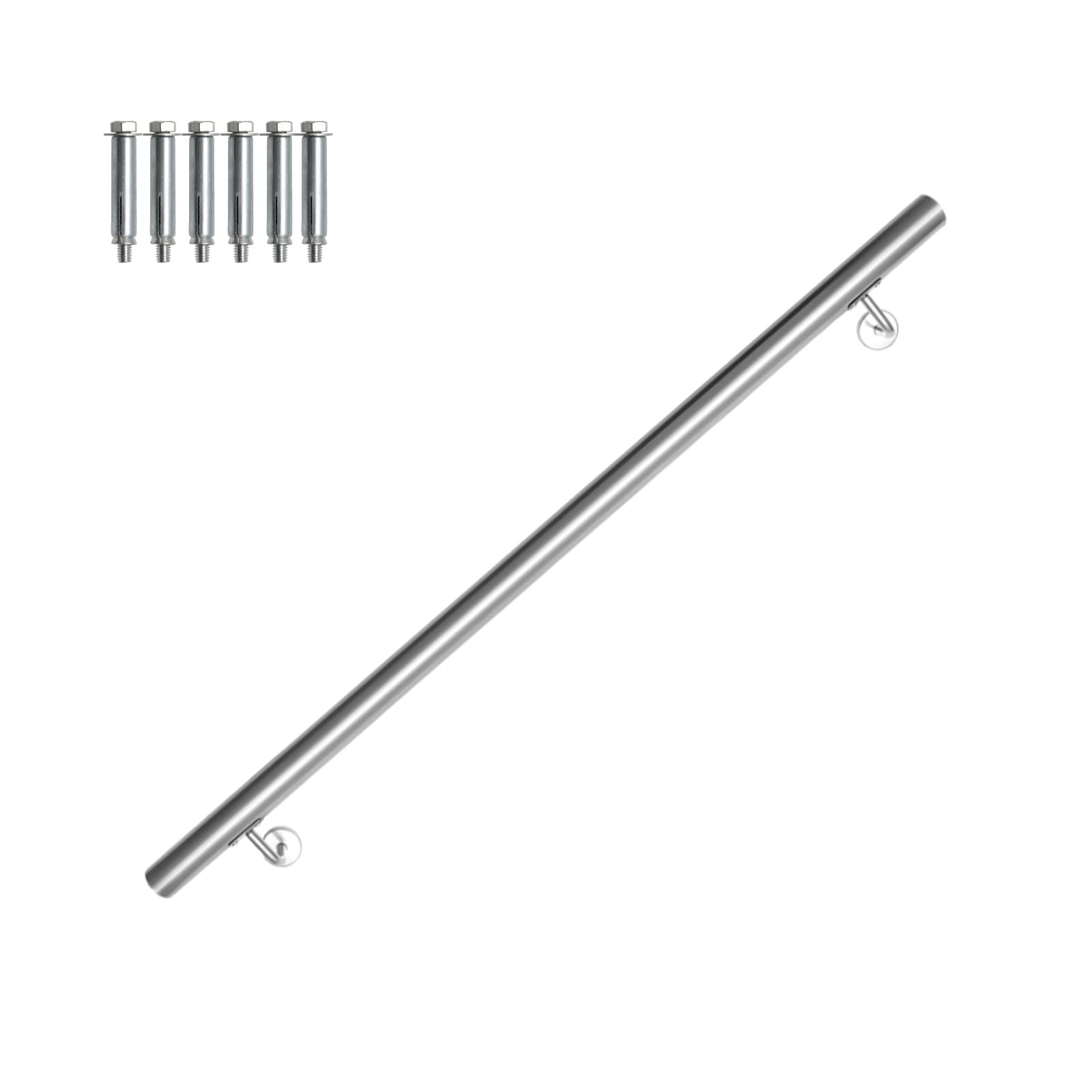 Vigevee Edelstahl Handlauf, Geländer Treppengeländer Wandhandlauf Innen & Außen, inkl. Wandhalterung und Endkappen, Rund Ø42mm, Treppe Wandhalter Haltegriff Stange, Länge:110 cm