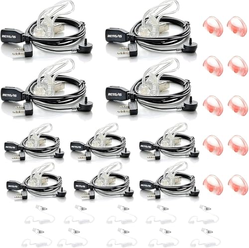Image of Retevis Radio Earpiece, Additional Acoustic Tube and Soft Silicone Earbuds | for RT22 /RT21 /H777, Compatible with Baofeng, Pxton, Kenwood Two Way Radio, Walkie Talkie Earpiece with Mic(10 Pack)