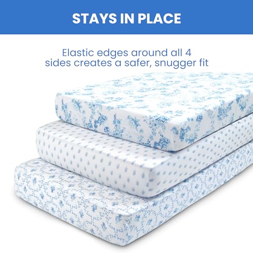 Delta Children Fitted Crib Sheets for Girls and Boys - 100% Organic Cotton Crib Sheet for Standard Crib and Toddler Mattresses - 28x52 Inch - GOTS Certified (Pack of 3), Blue Botanicals - image 7
