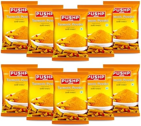 Pushp Brand Turmeric Powder 500g Pouch | Natural Haldi Powder (Pack Of 10)