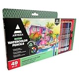 Arteza Watercolor Pencils, Soft-Core, Triangular-shaped, Pre-sharpened (Pack of 48)