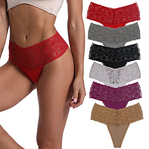 Delcroix Lace Thongs for Women - Cotton Underwear Panties Pack