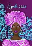 Agenda Planner 2023 | Semainier - 2 pages par semaine | Janvier à décembre | Illustration dessin portrait femme beauté africaine avec tenue wax rose ... violet: 162 pages | Grand format | taille A4