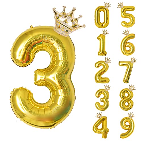 養楽堂 誕生日 バルーン 数字 パーティー 飾り風船 0-9 王冠 デコレーション装飾 32インチ 大きい バルーン 結婚式 記念日 子供 大人兼用 ゴールド3