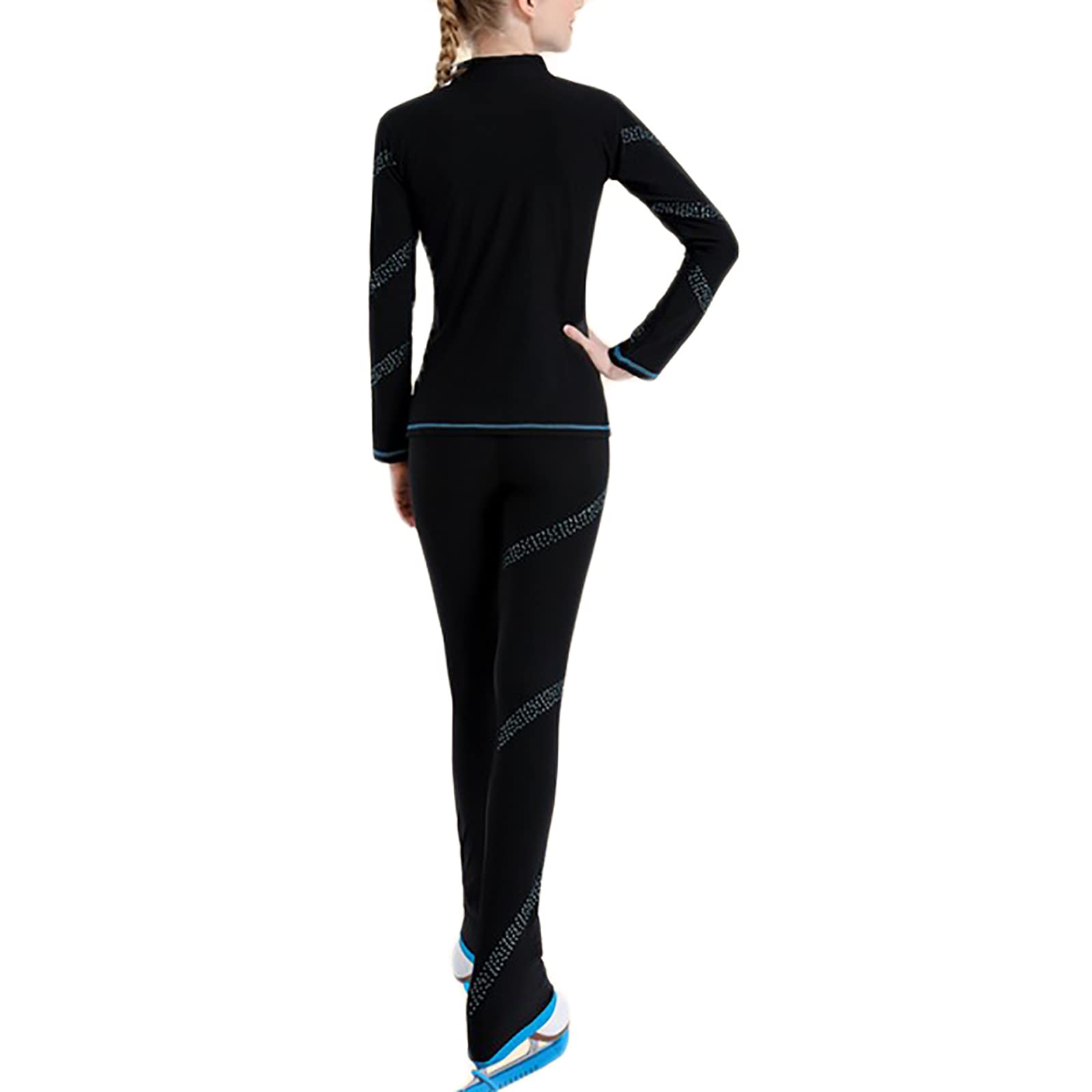 Pantalones de Patinaje Artístico con Diamantes de Imitación, Conjuntos de Chaquetas, Ropa de Actuación para Niñas y Niños, Pantalones de Patinaje sobre Hielo(Size:XXL,Color:Azul)