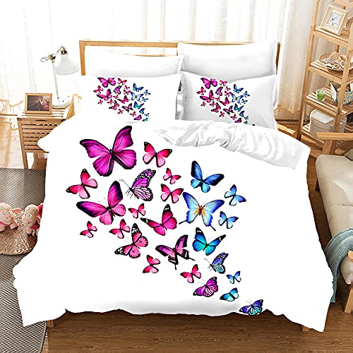 MAODU Housse de Couette 140x200 Papillon Parure de Lit avec Fermeture éclair en Microfibre Adulte 1 Personne(1 Housse Couette,2 Taie d'oreiller 80x80) Cover