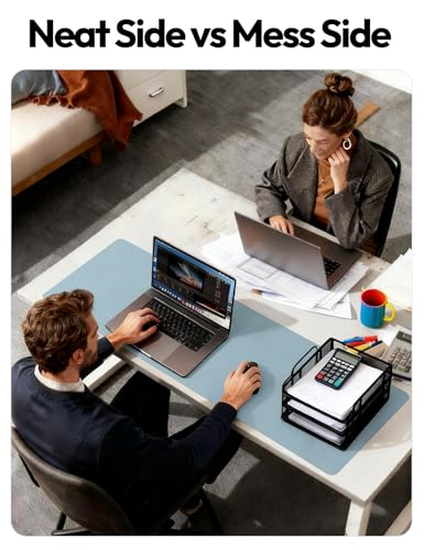 Image of YSAGi Leather Desk Protector, Office Mat, Large Mouse Mat, Non-Slip PU Leather Blotter, Laptop Desk Pad, Waterproof Writing Pad for Office and Home (Ice Blue, 23.6 inch x 13.8 inch)