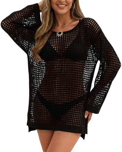 Image of Beach Cover Up Women Beach Dress Summer Crochet Top Bikini Cover Ups Beachwear Sexy Swimwear Black