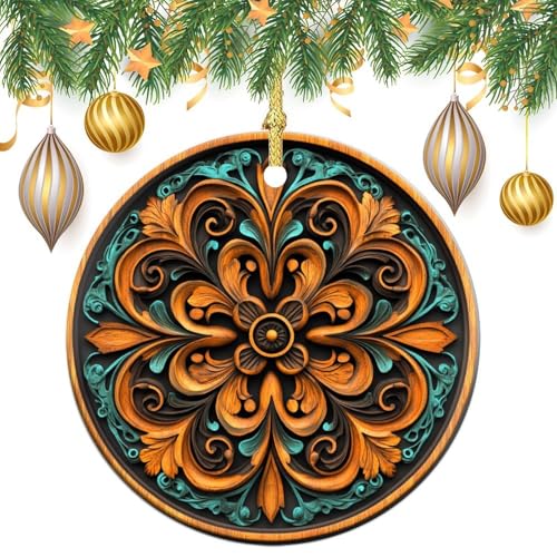 Panel circular de madera tallada para árbol de Navidad, 2 piezas, 7,2 cm, redondo de doble cara