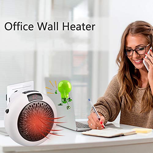 Nishore Mini aquecedor elétrico 1000 W Display digital de 3 segundos aquecedor de parede com redução