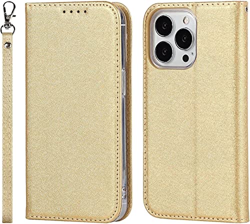Étui à rabat iPhone 14 idéal pour voyager avec porte-cartes et dragonne jaune