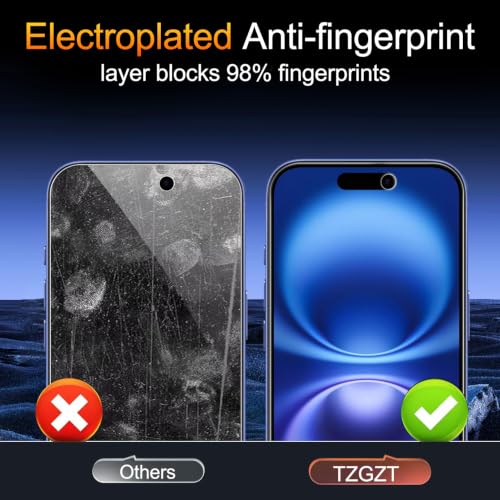 TZGZT Privacy Screen Protector for iPhone 16, Tempered Glass, Case Friendly - image 8