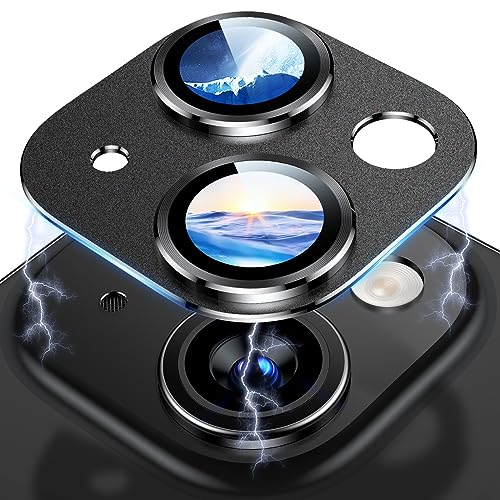Image of Uyiton for iPhone 15 /iPhone 15 Plus Camera Lens Protector, [Not Easy to Break][Strong Adsorption][Case-Friendly] Metal Tempered Glass Rear Camera Screen Cover - Black