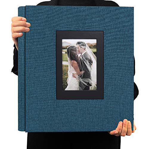 RECUTMS Photo Album 4x6 600 Photo Black Inner Page Linen Material Cover Window Design Large Capacity Pocket Photo Album Birthday Christmas Photo Album Wedding Anniversary Photo Albums (Blue)