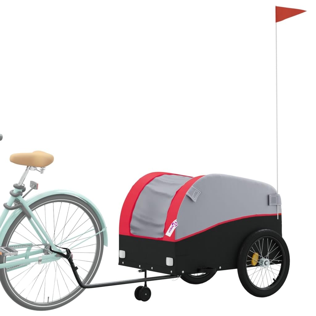 Rimorchio per bicicletta nero blu con timone per città e uso quotidiano, pieghevole, a molla, con bandiera di sicurezza, ideale per trasporto, shopping, viaggi e attività all'aperto