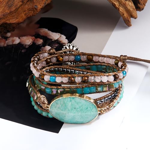 Image of Boho Stone Wrap Bracelet for Women,Turquoise Beaded Bracelet Jewelry Gift