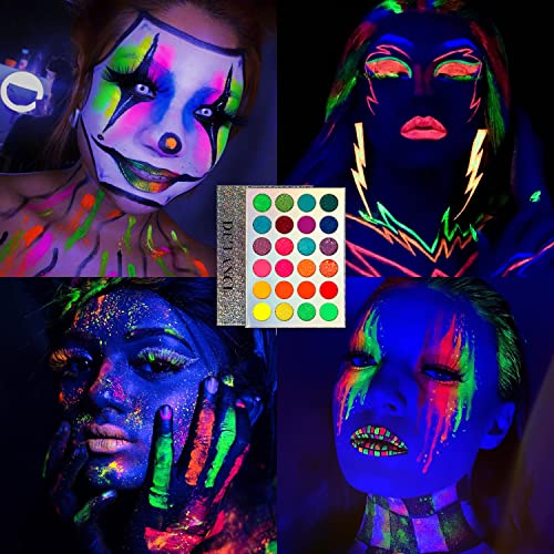 Neon Eyeshadow Makeup Palette, DE’LANCI Aurora Glow Eyeshadow Palette, Bright Rainbow 24 Color Matte Glitter UV Glow in the Dark , High Pigmented Eye shadow Pallet for Eye Face Body Paint in Halloween