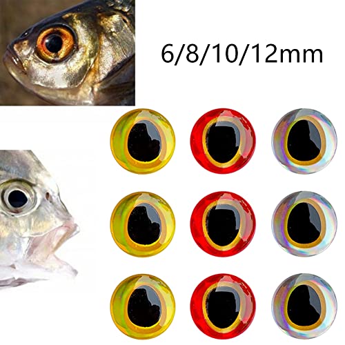 NA 100 Pcs 3D Holographic Fishing Lure Eyes, Lifelike Realistic Fishing Lure Eye, Fake Eyes Sizes 6/8/10/12mm for DIY Making Fishing Bait Fly Tying Crafts Fishing Accessories, 12mm, Gold