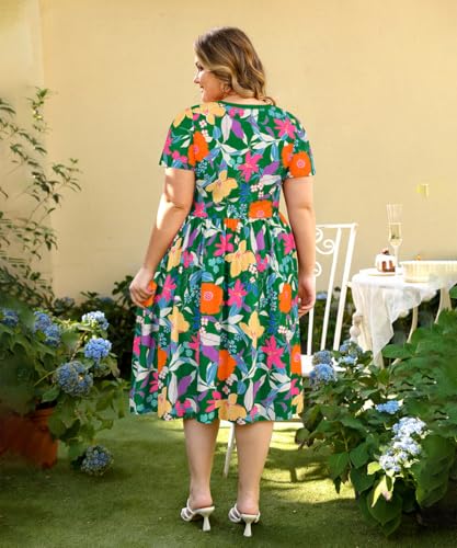 Image of RITERA Plus Size Dresses for Curvy Women Summer Spring Womens Dress V Neck Short Sleeve Casual Dress with Pockets XL-5XL