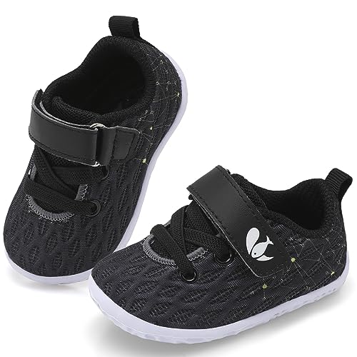 FEETCITY Baby First Walking Shoes Boys Girls Toddler Sneakers Anti-Slip Newborn Crib Shoes 15-21 Months Infant Black
