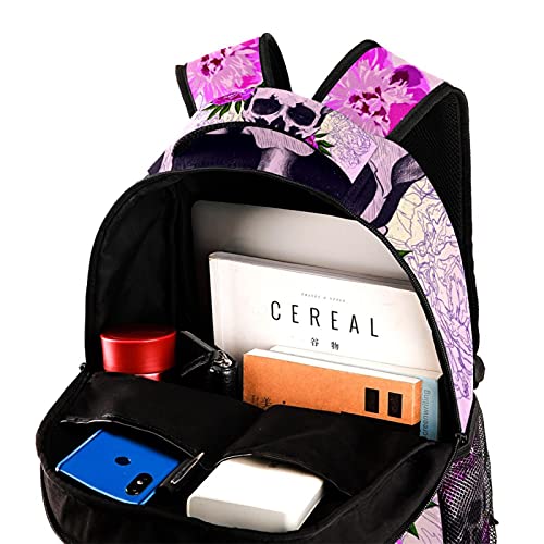 Sac à dos scolaire têtes de mort imprimé floral résistant