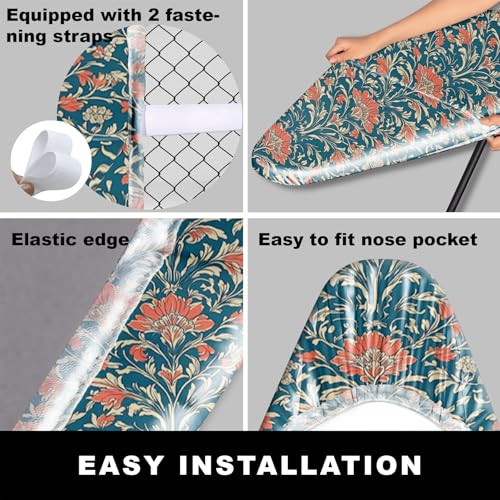 Image of Ironing Board Cover 15x54 Inch- Standard Cotton Cover with Strong Elastic Edge & Stain Resistant Surface (Blue Flower, 15 inch x 54 inch)