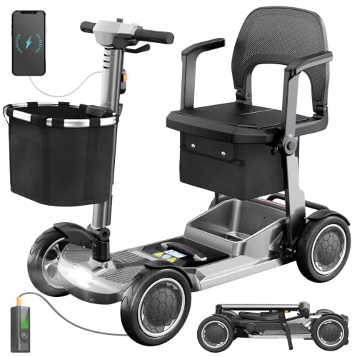 Image of Lightweight Mobility Scooter for Seniors & Adults - Airline & Cruise Approved, 45lb Portable Motorized Scooters with Dual Battery for 24.8 Miles Range, Pneumatic Tires, 330lb Capacity, Silver