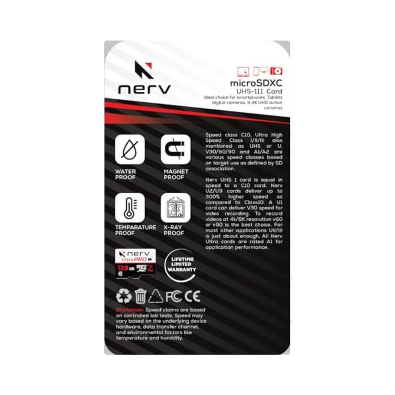 Nerv UltraPro Micro SD Card for Drones, Smartphones, Tablets, and More, Class 10 U3, High Performance, Secure Storage and Data Transfer, Magnet and X-Ray Safe (128) - Image 4