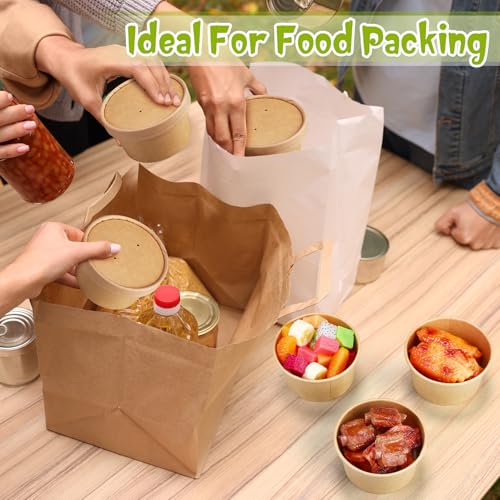 Image of Fulmoon 6 oz 100 Pack Paper Containers with Lids Soup Bowl Cup, Brown | Disposable Ice Cream Cup, Kraft Food Containers with Vented Lid Stackable for Hot Soup Dessert Cake Fruit Microwave Takeout