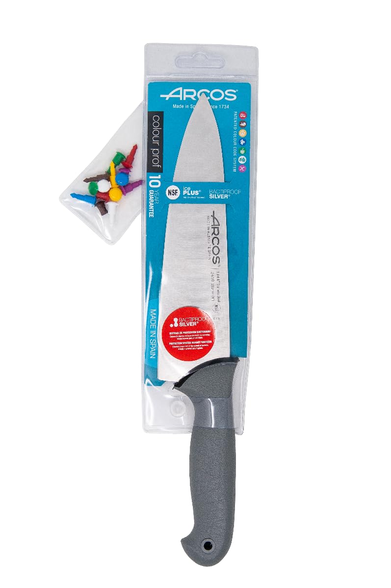 Arcos Serie Colour Proof - Cuchillo Chef 8" - Hoja Acero Inoxidable Nitrum - Mango Ergonómico Polipropileno con Recubrimiento Elastómero -erie Colour Proof. Color Negro.