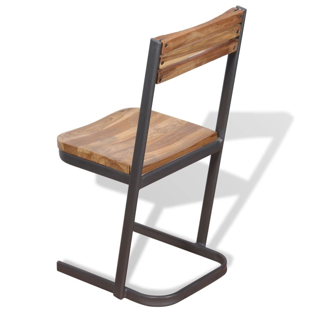 Sillas De Comedor 2 Piezas De Madera Maciza De Teca Marrón | Patas de hierro, asiento 34 x 35 cm, altura 40 cm, pulido y pintado, para cocina o salón