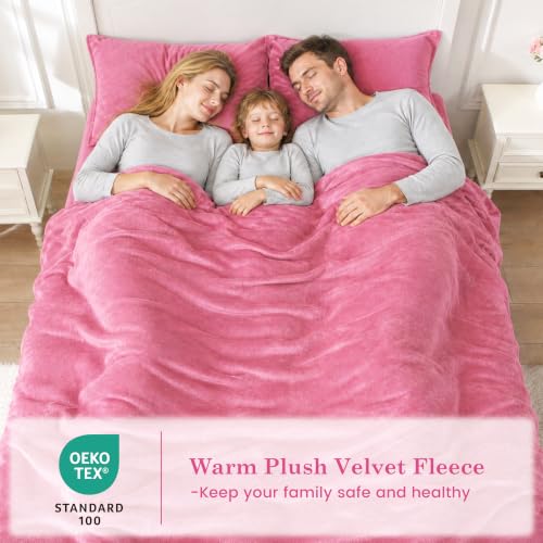 Image of Viviland Plush Microfleece King Bed Sheet Set, Hot Pink