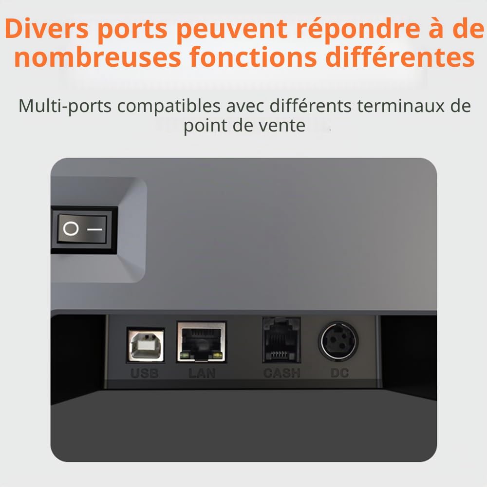 Imprimante Thermique Reçus 80mm Impression Directe USB+LAN Haute Vitesse Coupe Papier Automatique Corbeille à Papier 220mm/s