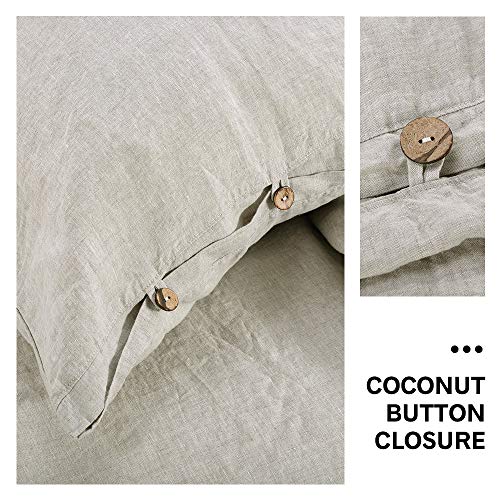 Simple&Opulence 100% Linen Duvet Cover Set, 3 Piece Belgian Flax Breathable Bedding, King Size-104''X 92'' (1 Comforter Cover+2 Pillowshams) With Coconut Button Closure-Natural Linen #TOP3